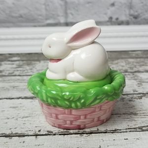 Easter bunny sitting on basket trinket box